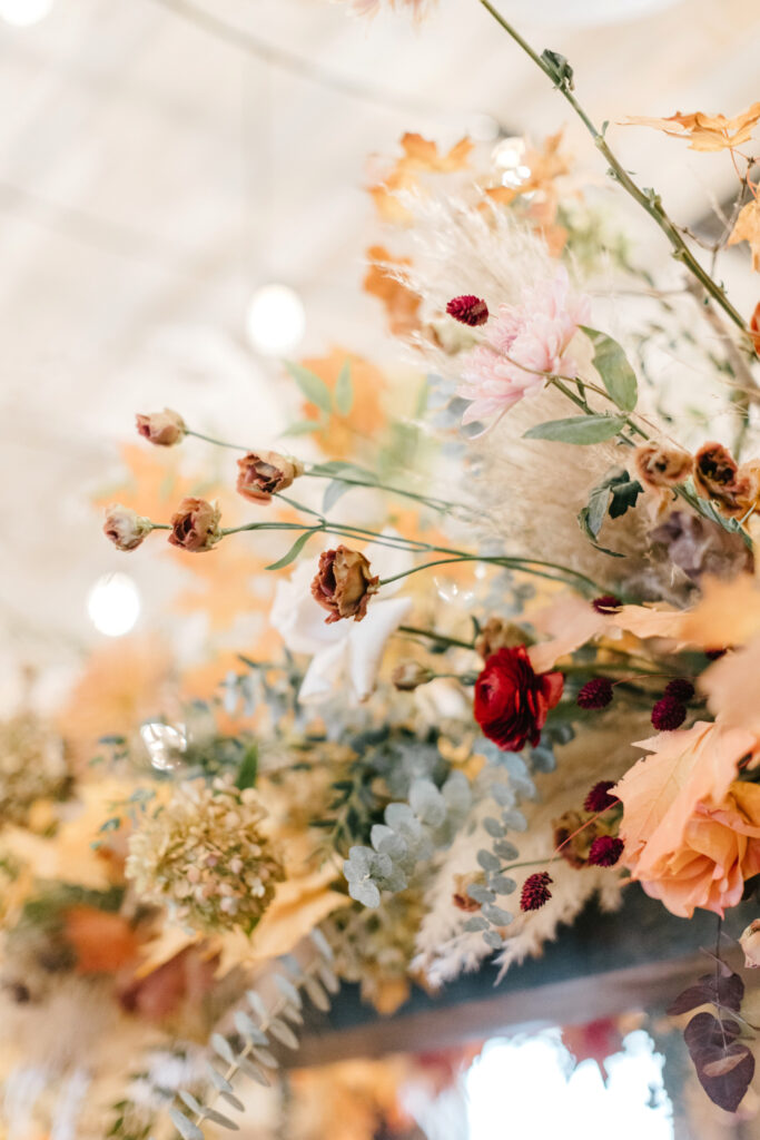 Fall floral details at Pennsylvania wedding reception