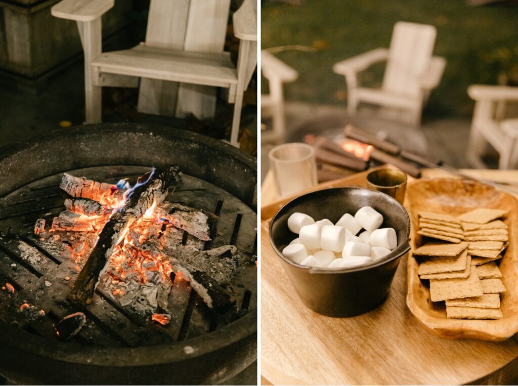 firepit & smores bar during fall wedding reception in Pennsylvania