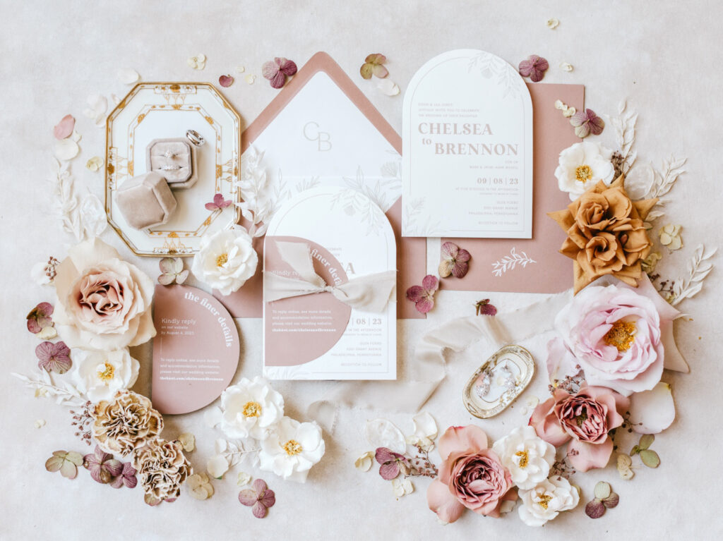 blush pink & white wedding invitation & paper goods by Emily Wren Photography