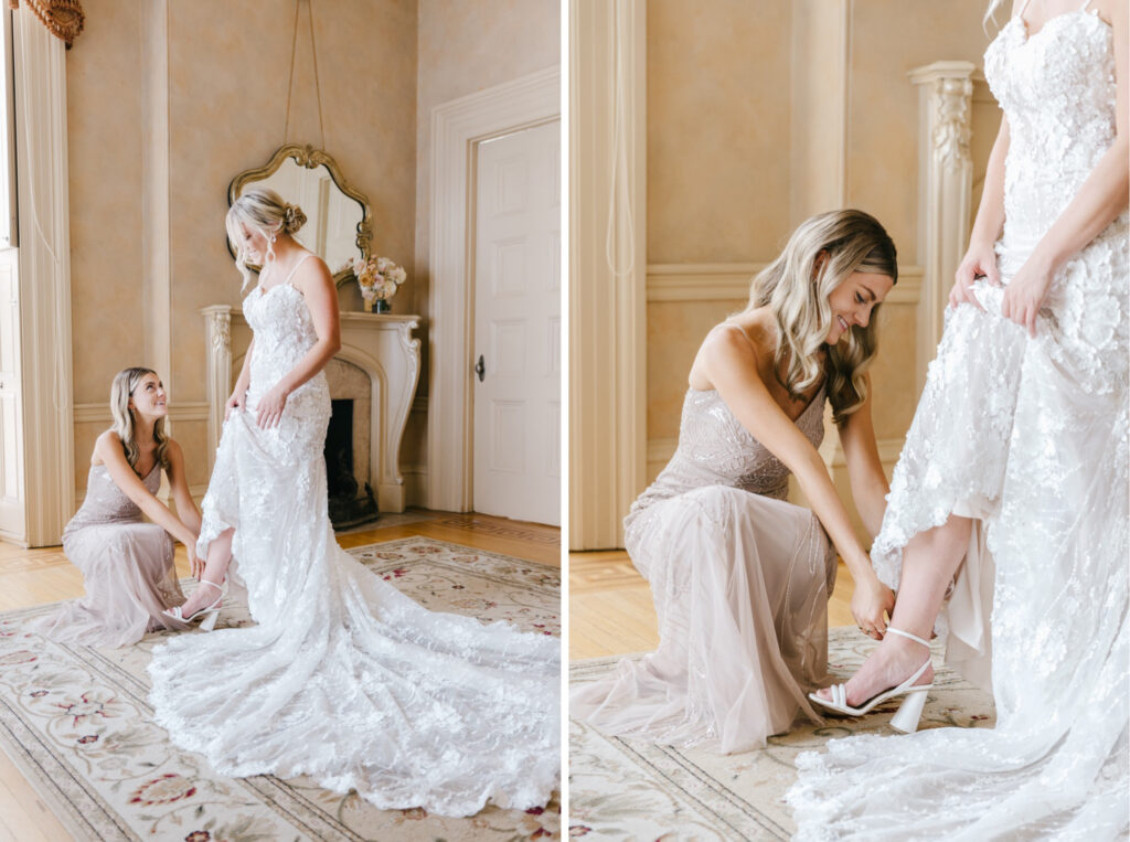 bride getting ready for her Northeast Philadelphia wedding day at Glen Foerd Mansion by Emily Wren Photography