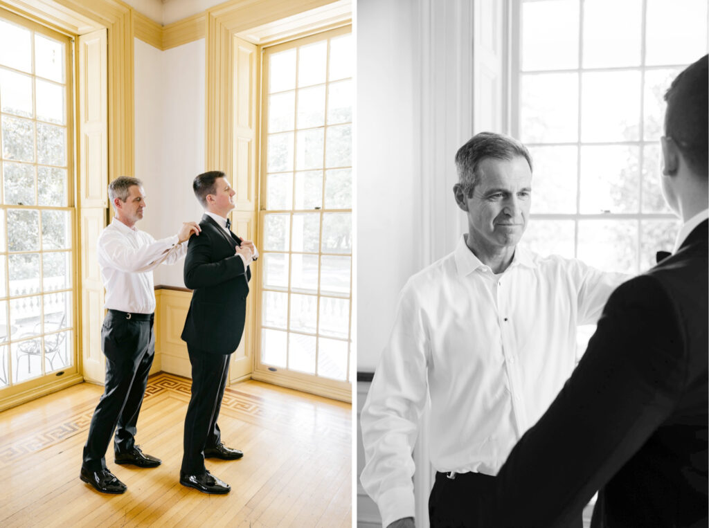 Groom getting ready for his summer wedding at Glen Foerd Mansion by Emily Wren Photography