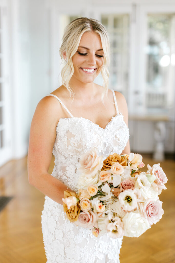 blush pink, white and burnt orange bridal summer bouquet