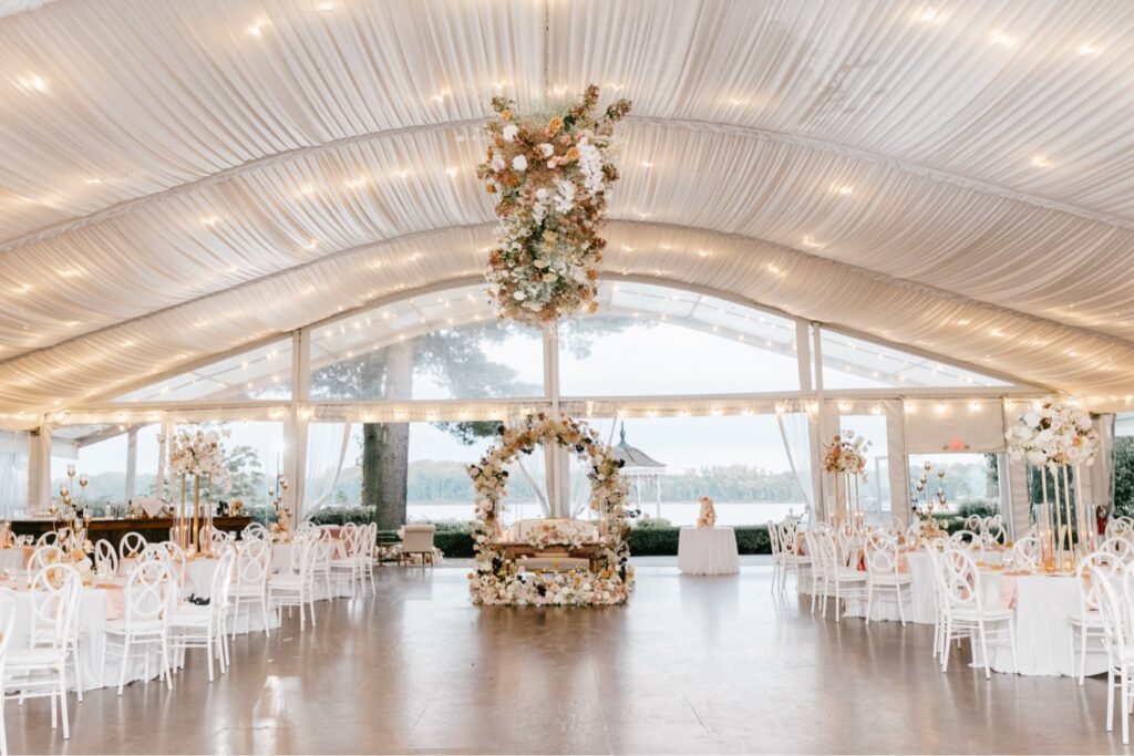 Tented wedding reception at Glen Foerd in Philadelphia, Pennsylvania