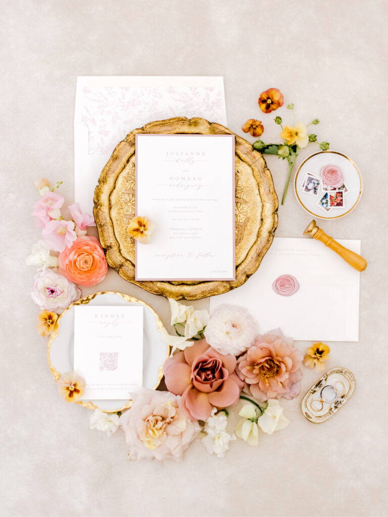 pink & white wedding invitation for late spring wedding by Emily Wren Photography