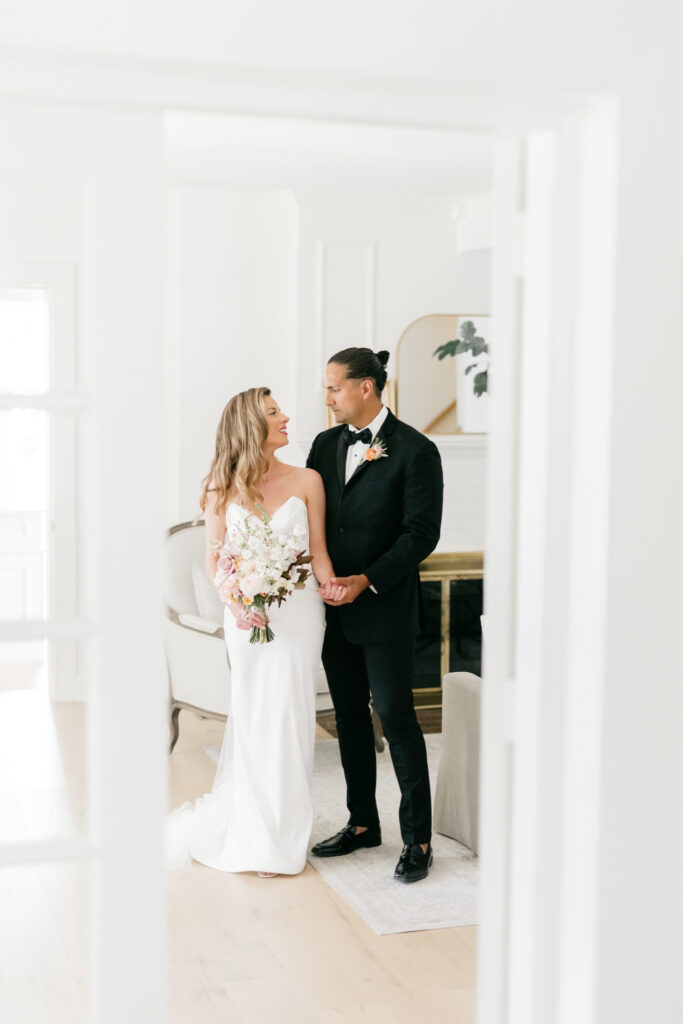 bride & groom portrait in Glenn Mills mansion by Emily Wren Photography