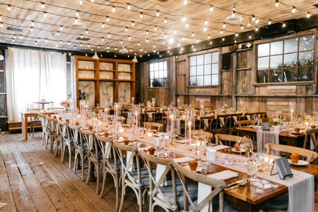 pink barn wedding reception details