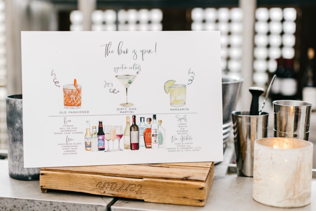 custom illustrated bar menu by Emily Wren Photography