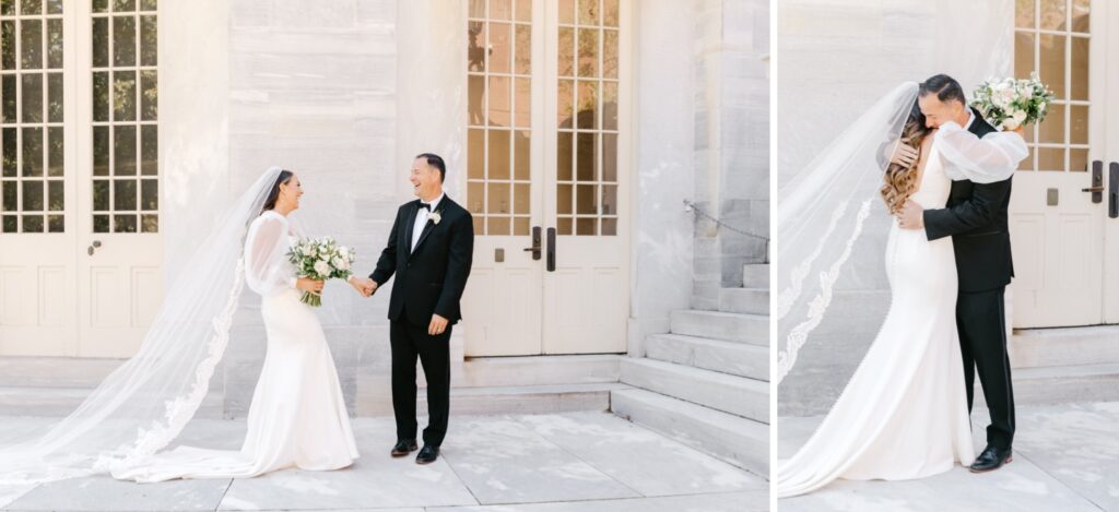 first look with father of the bride at Merchant's Exchange by Philadelphia wedding photographer Emily Wren Photography