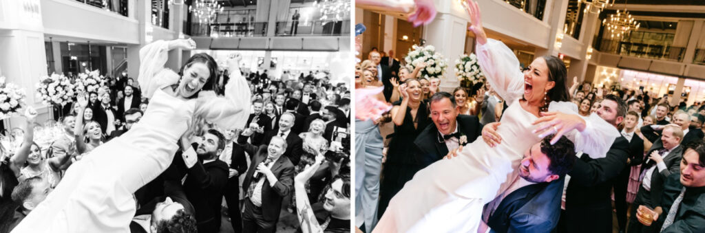 bride having fun at her Cescaphe wedding reception at The Lucy by Emily Wren Photography