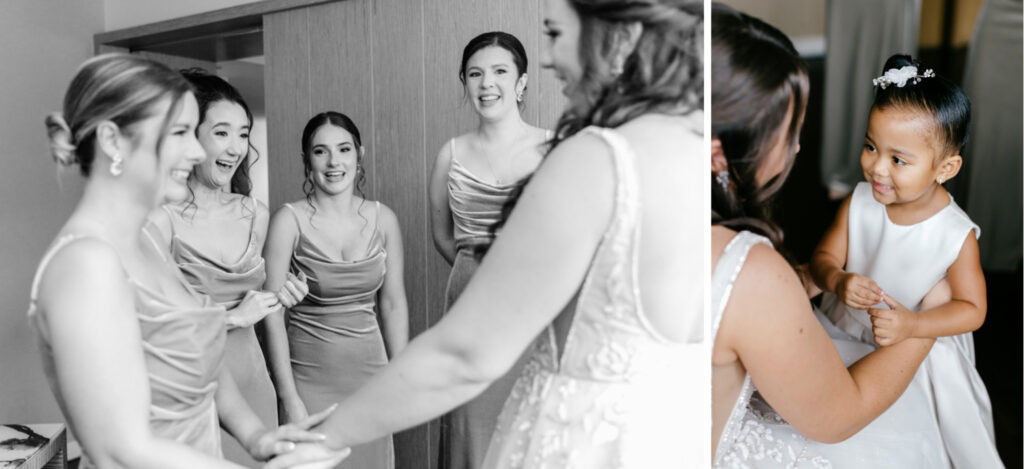 first look with bridesmaids and niece by Emily Wren Photography