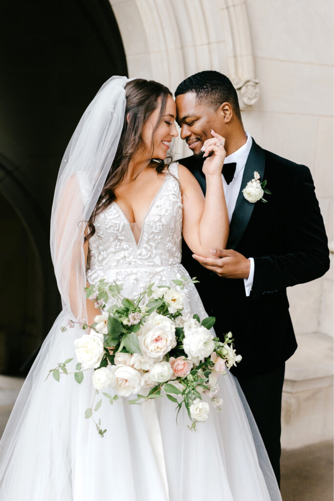 bride & groom portrait before fall wedding in Maryland