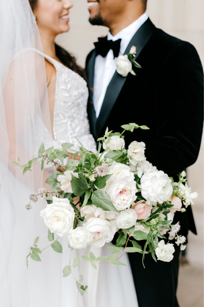 white & blush pink bridal bouquet for fall wedding by Emily Wren Photography