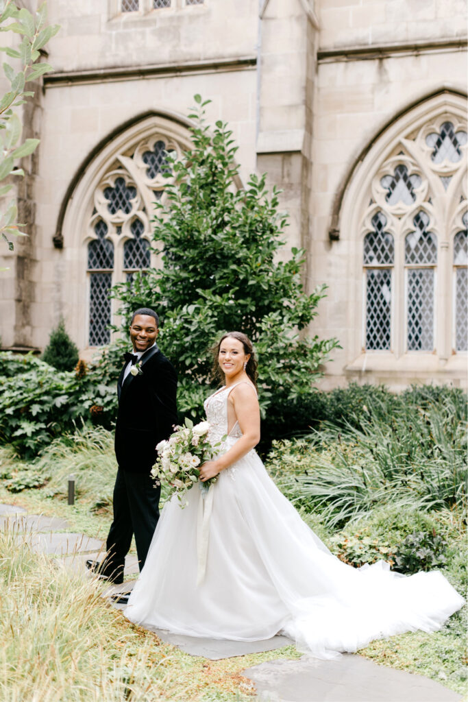 bride & groom portrait in Maryland Garden by Emily Wren Photography