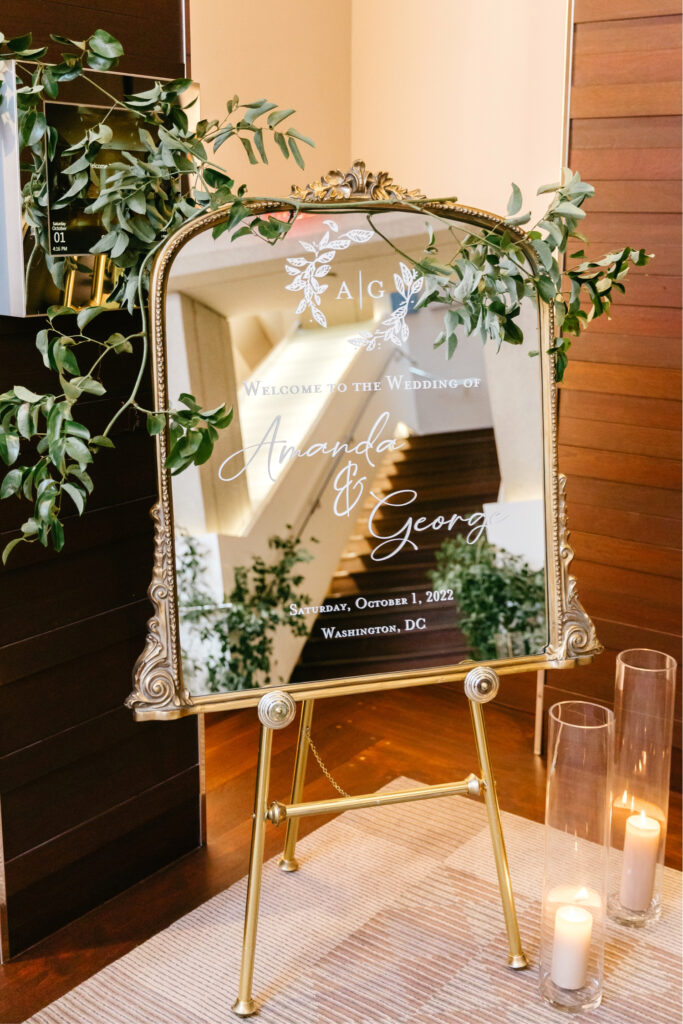 gold mirror wedding welcome sign