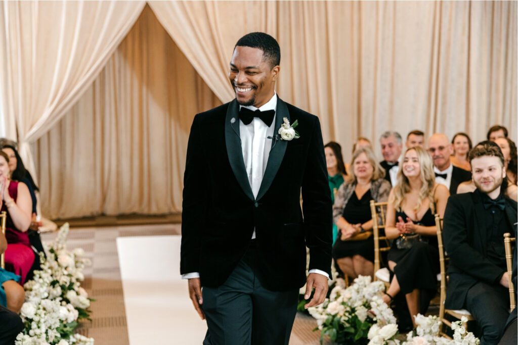 groom walking down the aisle during Washington Dc wedding ceremony