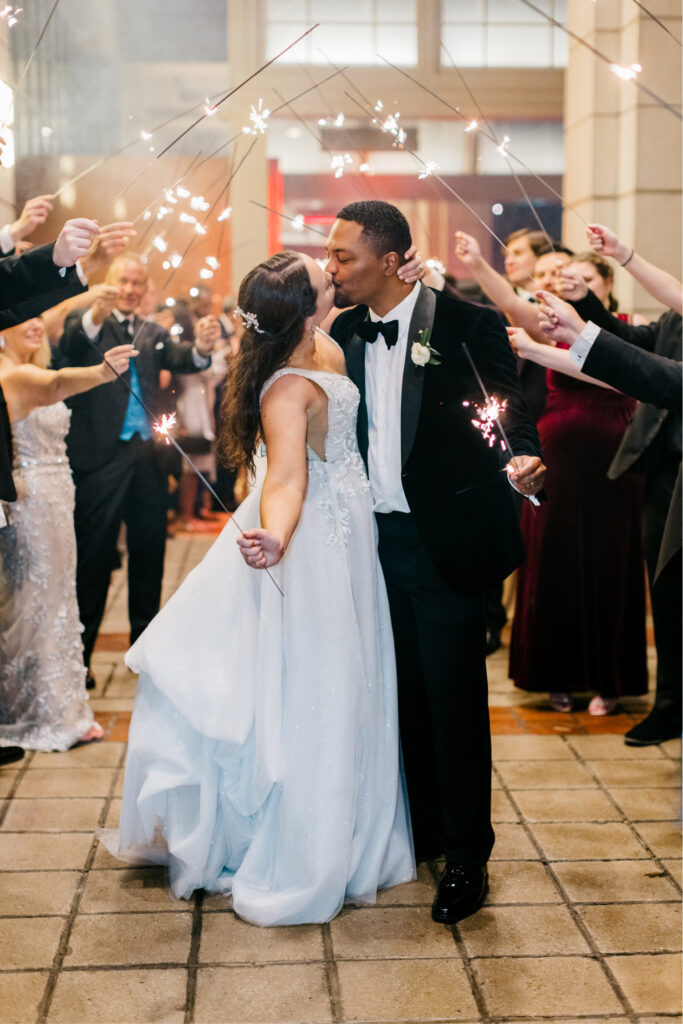 bride & grooms sparkler exit from Park Hyatt wedding reception