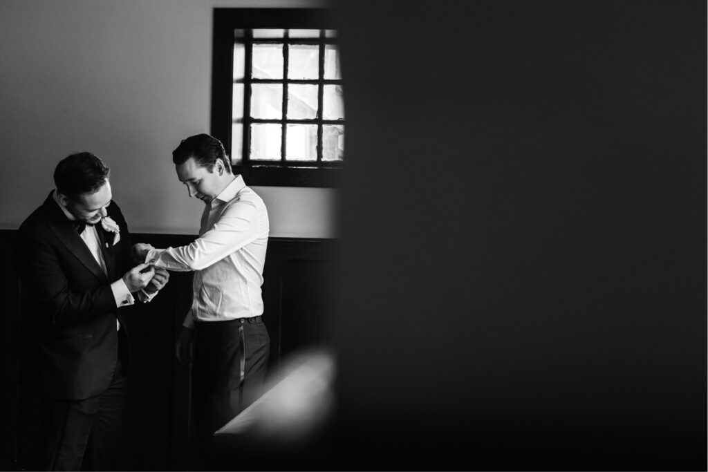 groom getting ready for his summer wedding day in Pennsylvania by Emily Wren Photography