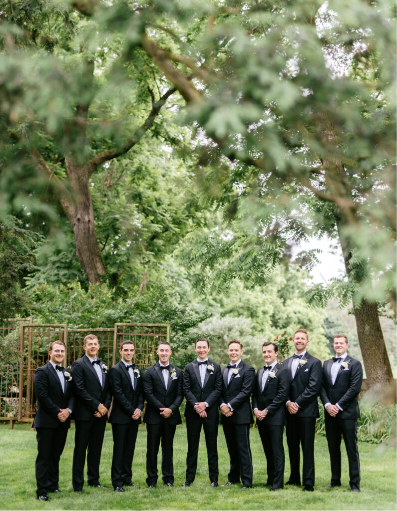 groom with groomsmen in New Hope Pennsylvania before summer wedding day