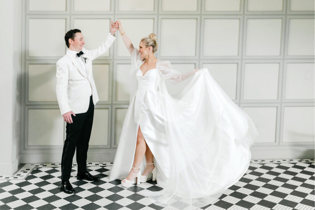 bride & groom in Hotel du Village in New Hope Pennsylvania