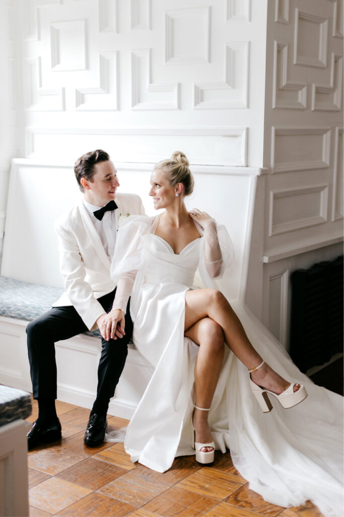 elegant bride & groom portrait at Hotel du Village by Emily Wren Photography