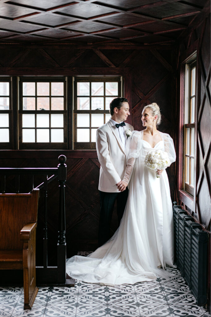 portrait of bride & groom at Hotel du Village