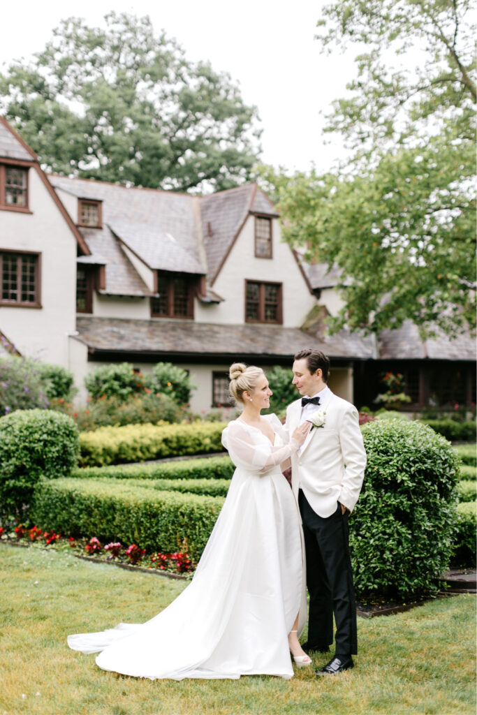 Bride & groom in a garden in new hope pennsylvania