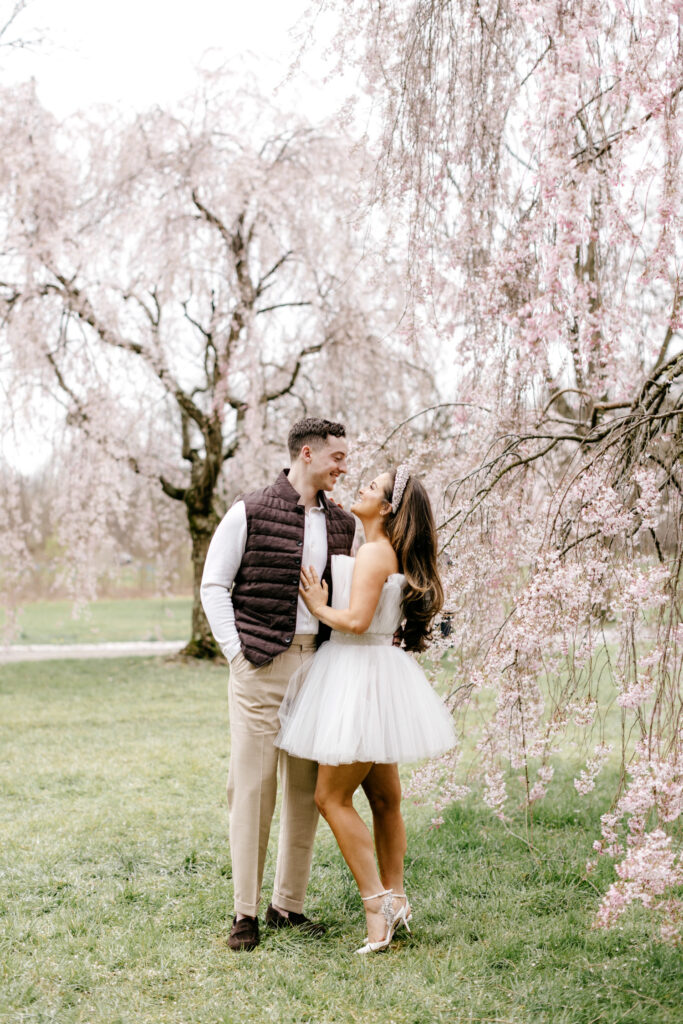 Philly spring engagement session with pink flowers