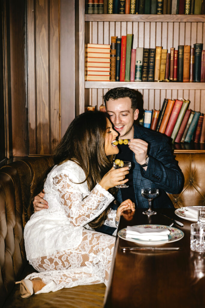 Philly engagement photos in private restaurant