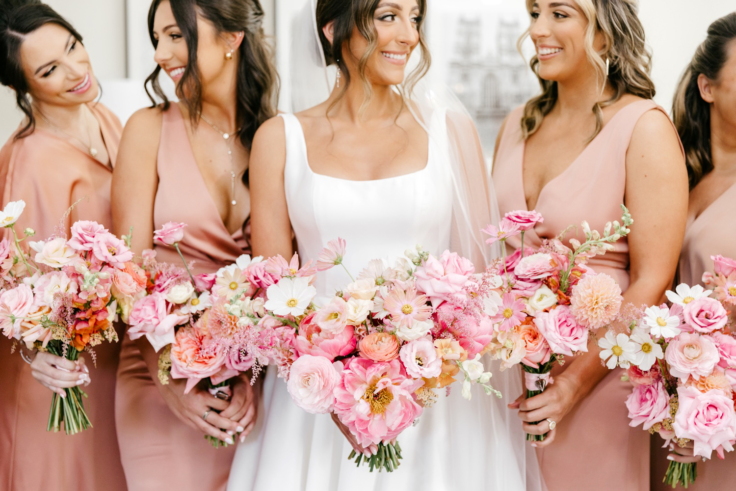 vibrant pink floral bouquets for summer wedding in Philadelphia by Emily Wren Photography