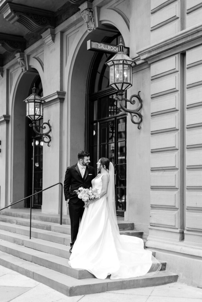 Bride & groom before Cescaphe wedding reception in center city Philadelphia by Pennsylvania wedding photographer Emily Wren Photography