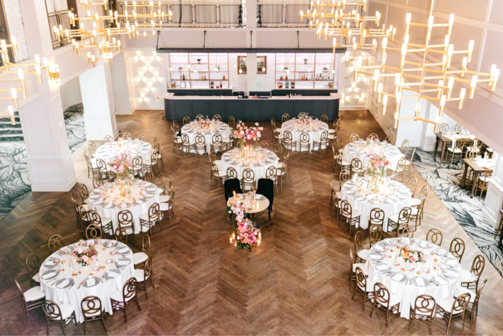 pink summer wedding reception at The Lucy overhead photo