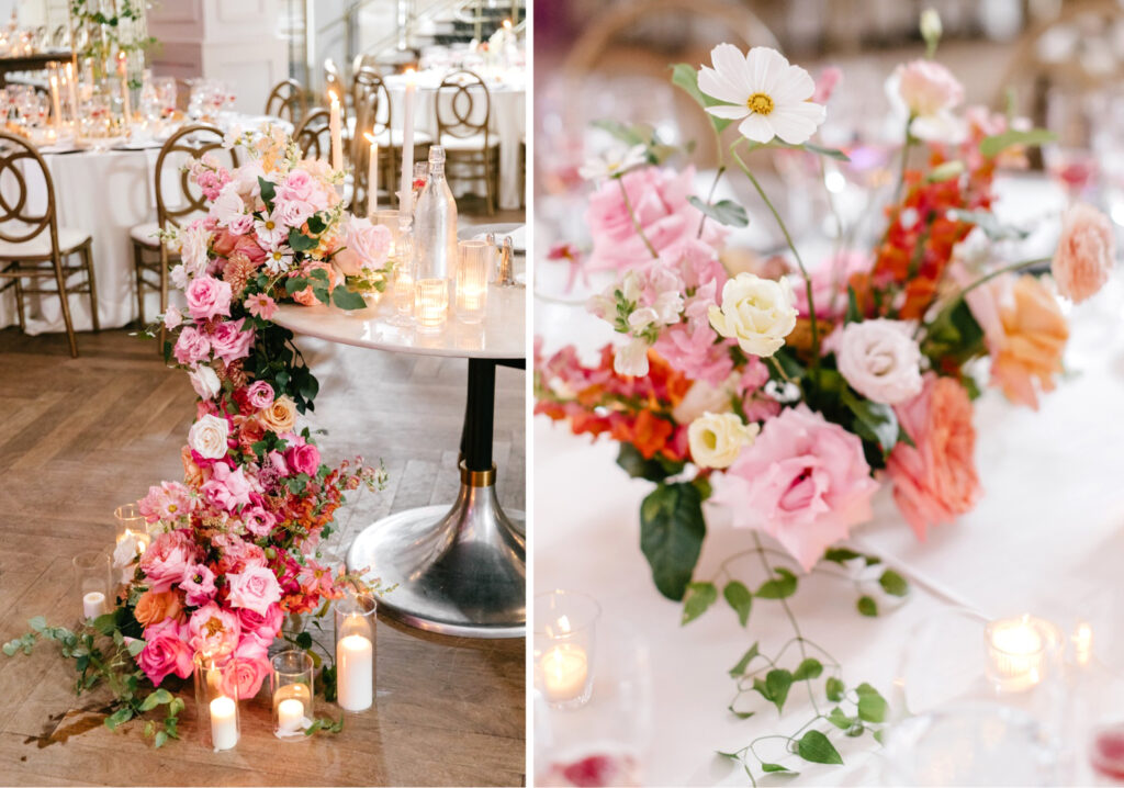 vibrant pink & white floral decor at Philadelphia Summer wedding reception