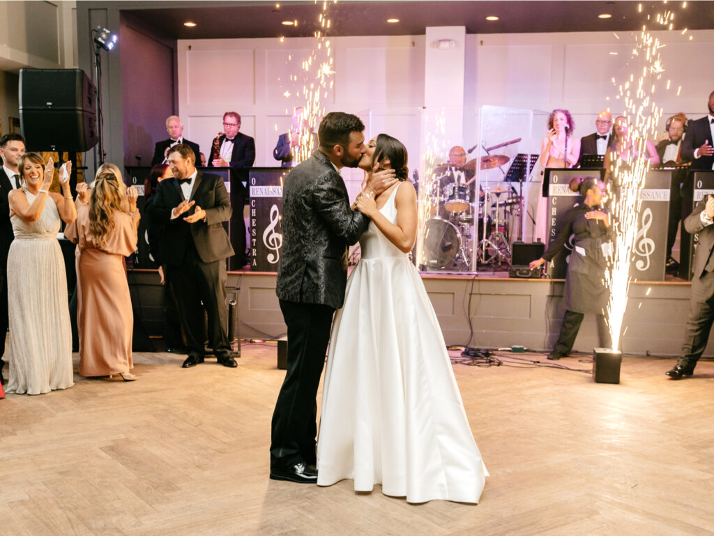 bride & groom's first dance in front of cold sparklers at The Lucy in Philadelphia