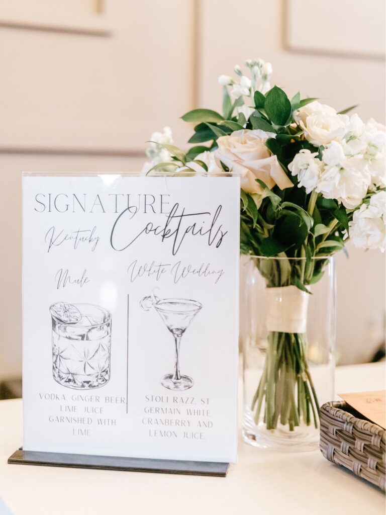 signature cocktail menu at Cescaphe wedding reception