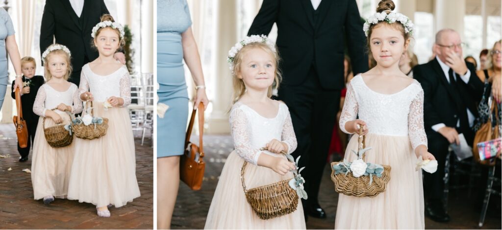 flower girls walking down Water Works wedding ceremony aisle in Philadelphia, PA