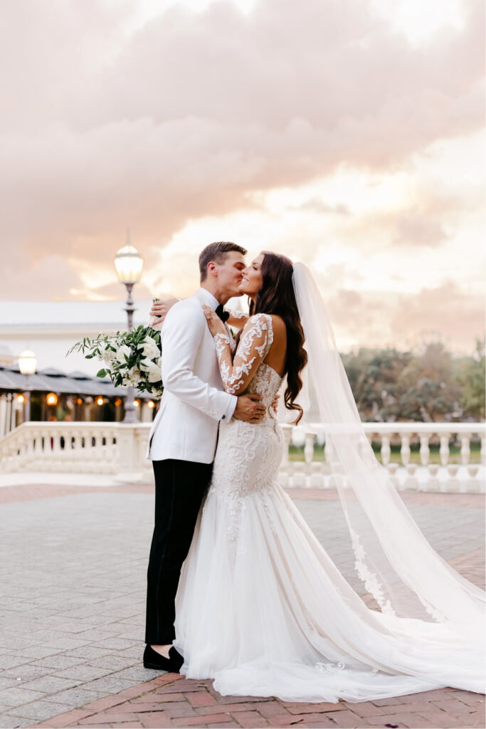 sunset portrait of bride and groom at Philadelphia Water Works by Emily Wren Photography