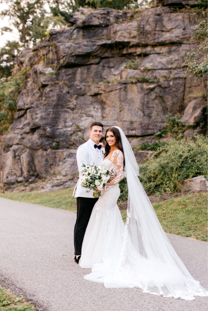 bride and groom at Fairmount Park in Philadelphia during Fall wedding day