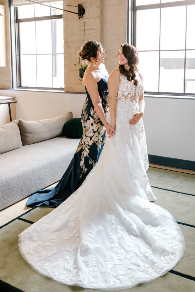 bride with her mother as she gets ready for her spring wedding day in Philadelphia