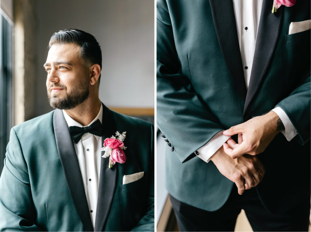 portrait of groom before his Spring Cescaphe wedding by Philadelphia wedding photographer Emily Wren Photography