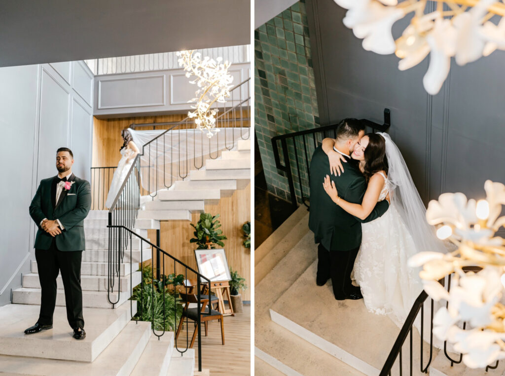 bride & groom's first look at the Switch House by Cescaphe by Emily Wren Photography