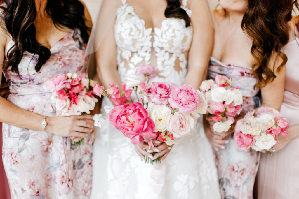 pink & white spring wedding day bouquets