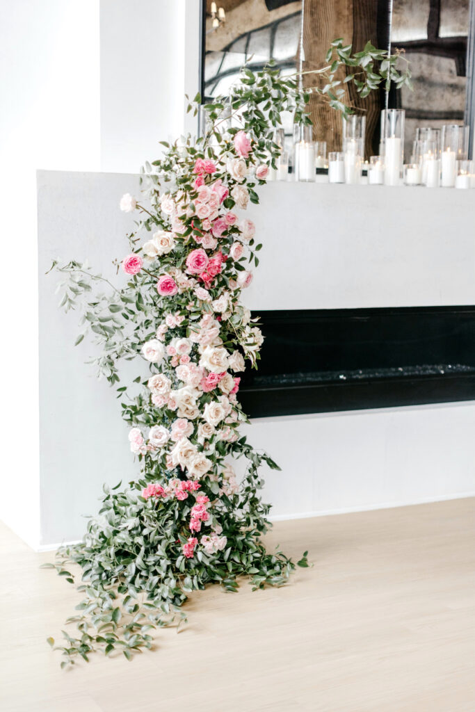 spring pink & white floral wedding arch