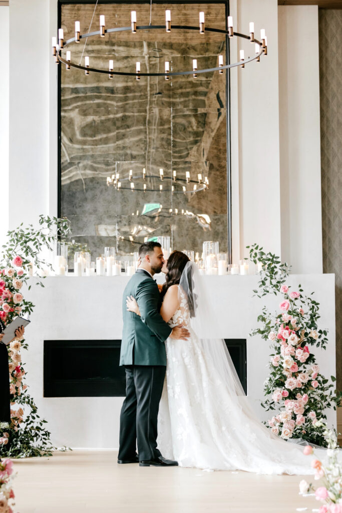 first kiss at Cescaphe's new venue the Switch House wedding ceremony by Emily Wren Photography