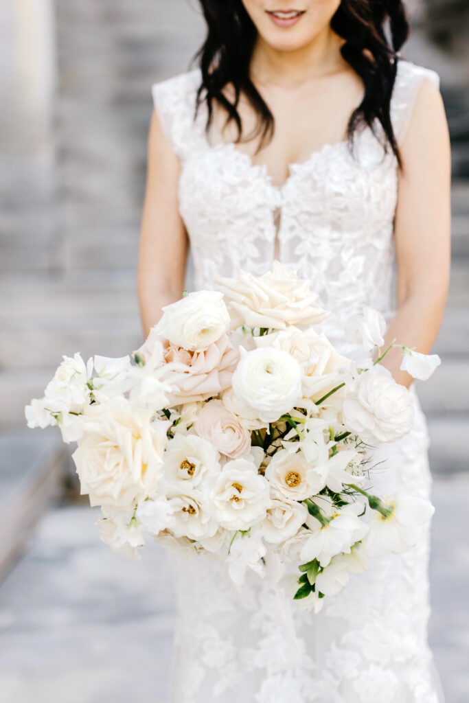 white & blush pink bridal bouquet for Spring wedding