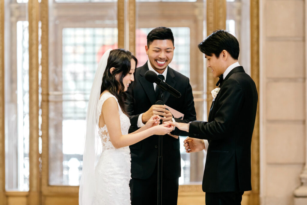 wedding ceremony in Free Library of Philadelphia lobby
