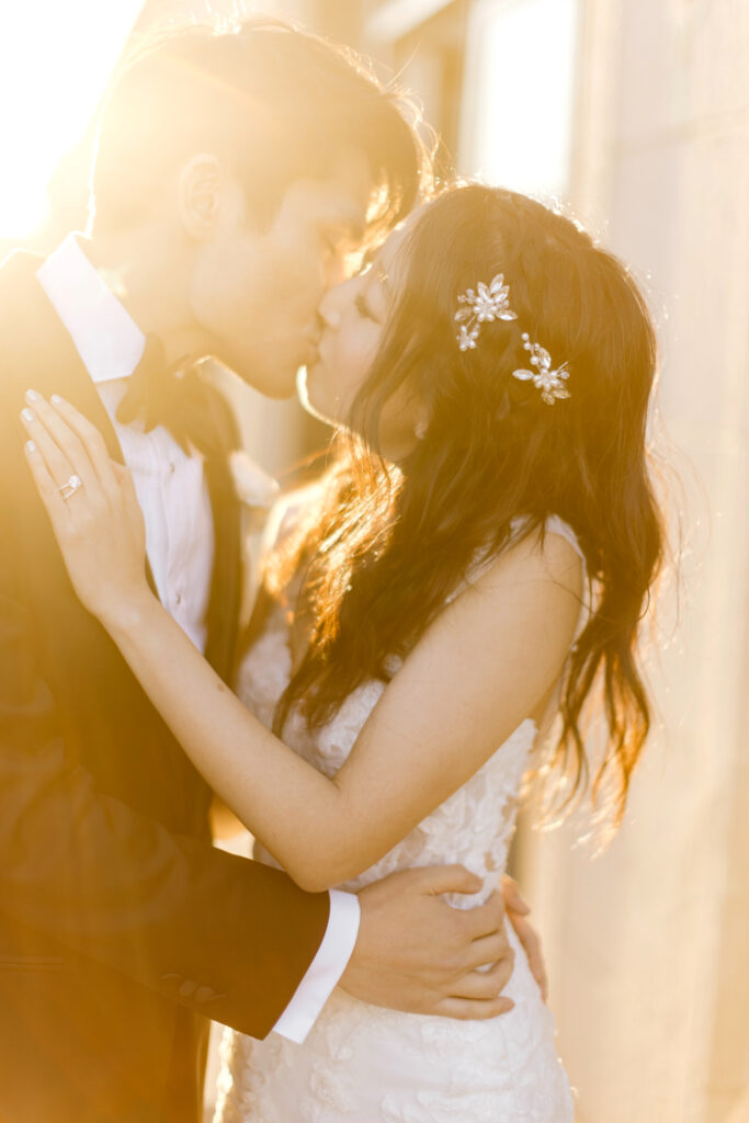 bride & groom during golden hour in Philadelphia by luxury wedding photographer Emily Wren Photography