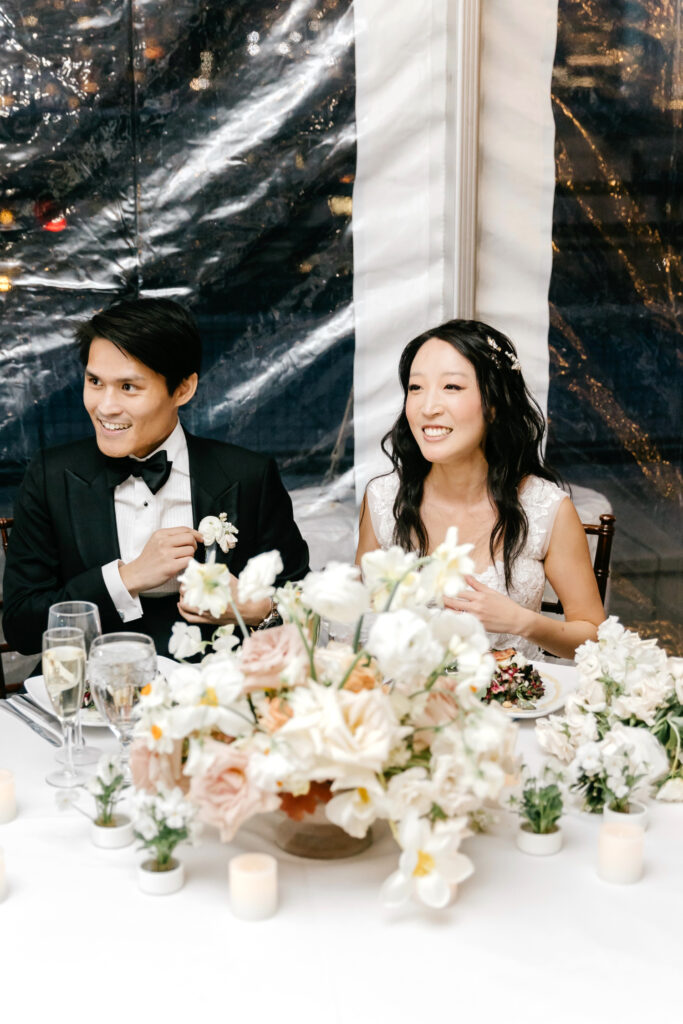 bride & groom at head table during Philadelphia wedding reception