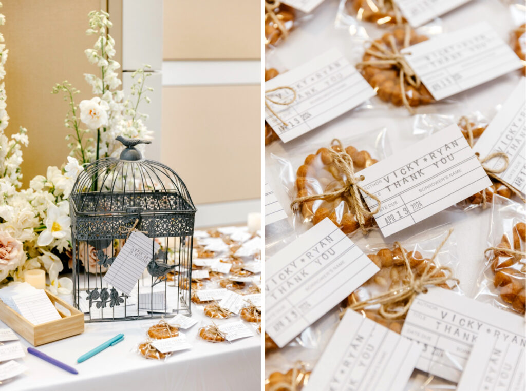 Library card inspired wedding favor tags by Emily Wren Photography