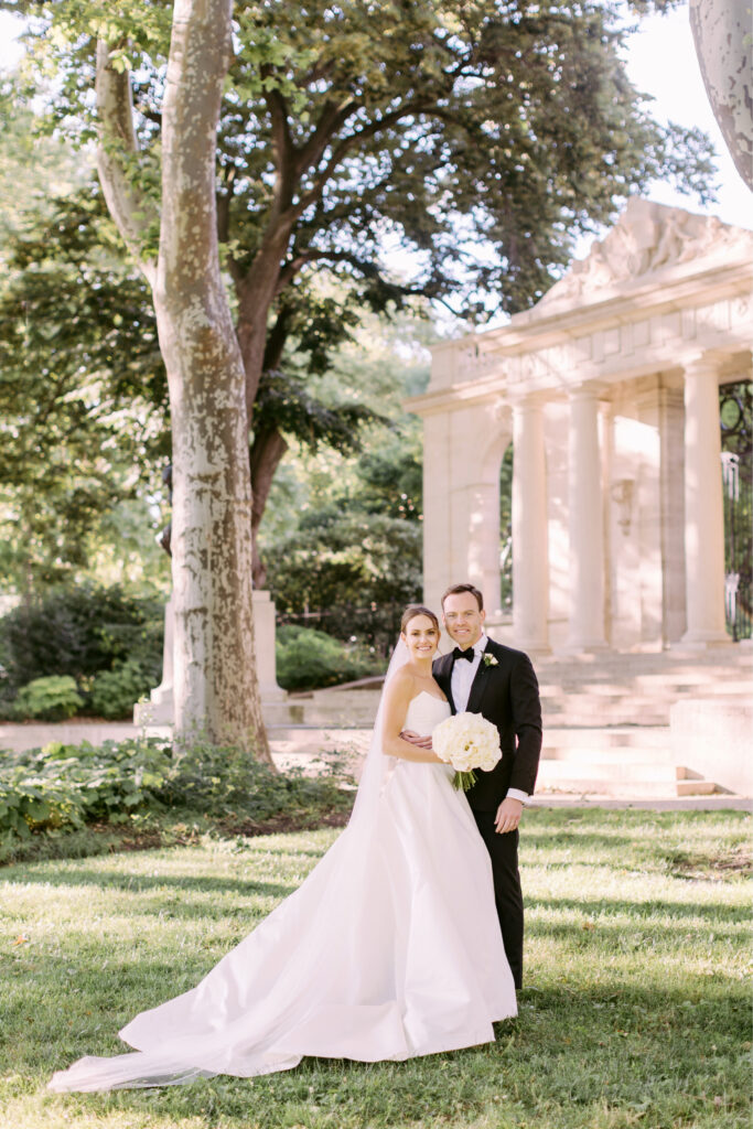 bride & groom portrait at the Rodin Museum in Philadelphia by luxurious wedding photographer Emily Wren Photography