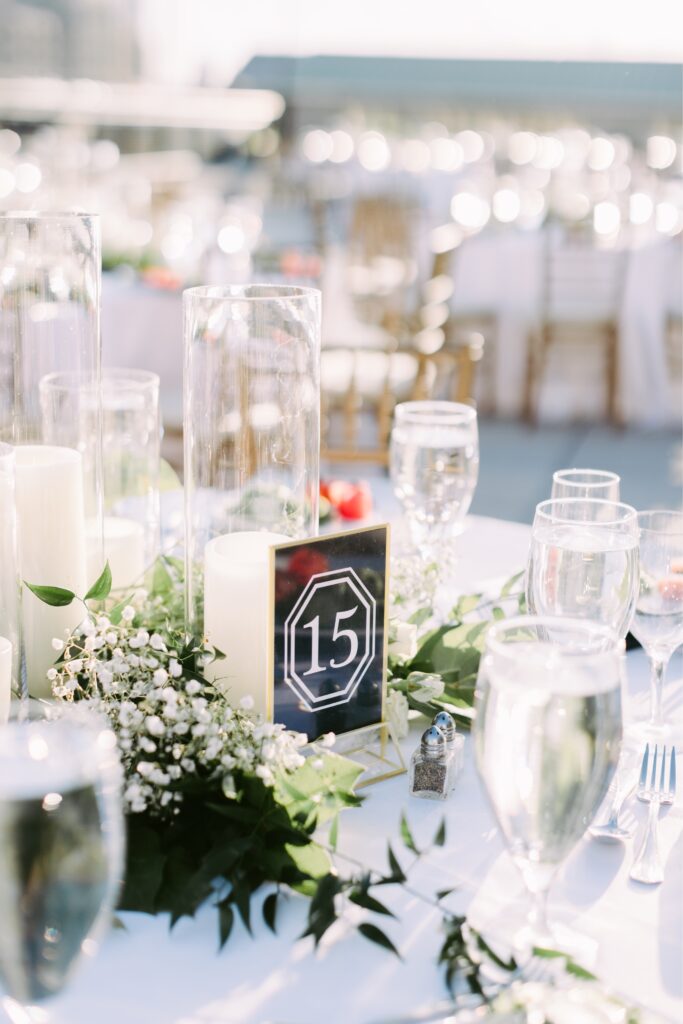 sleek black and white table number signs for wedding reception